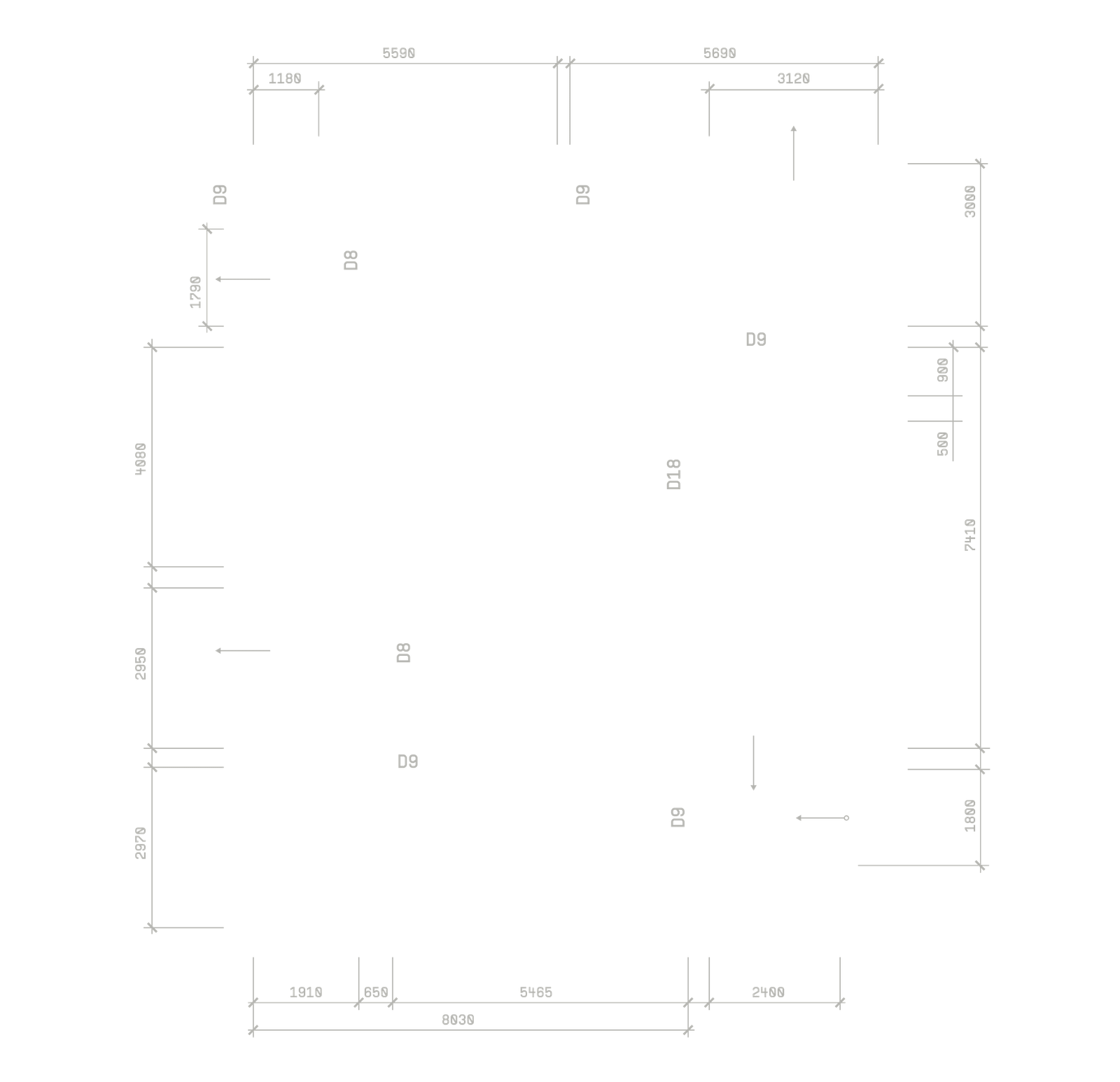 Architectural detail drawing with dimensions